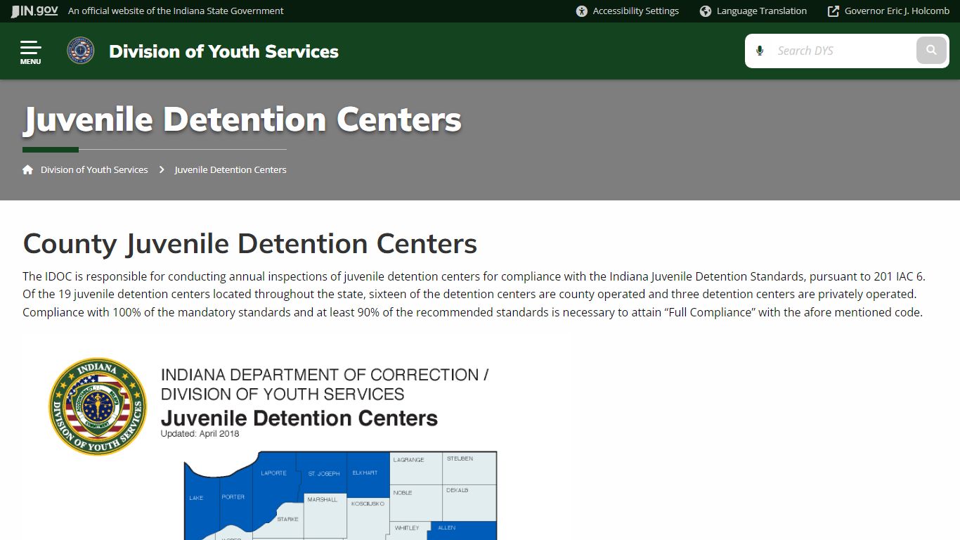 Division of Youth Services: Juvenile Detention Centers - IN.gov